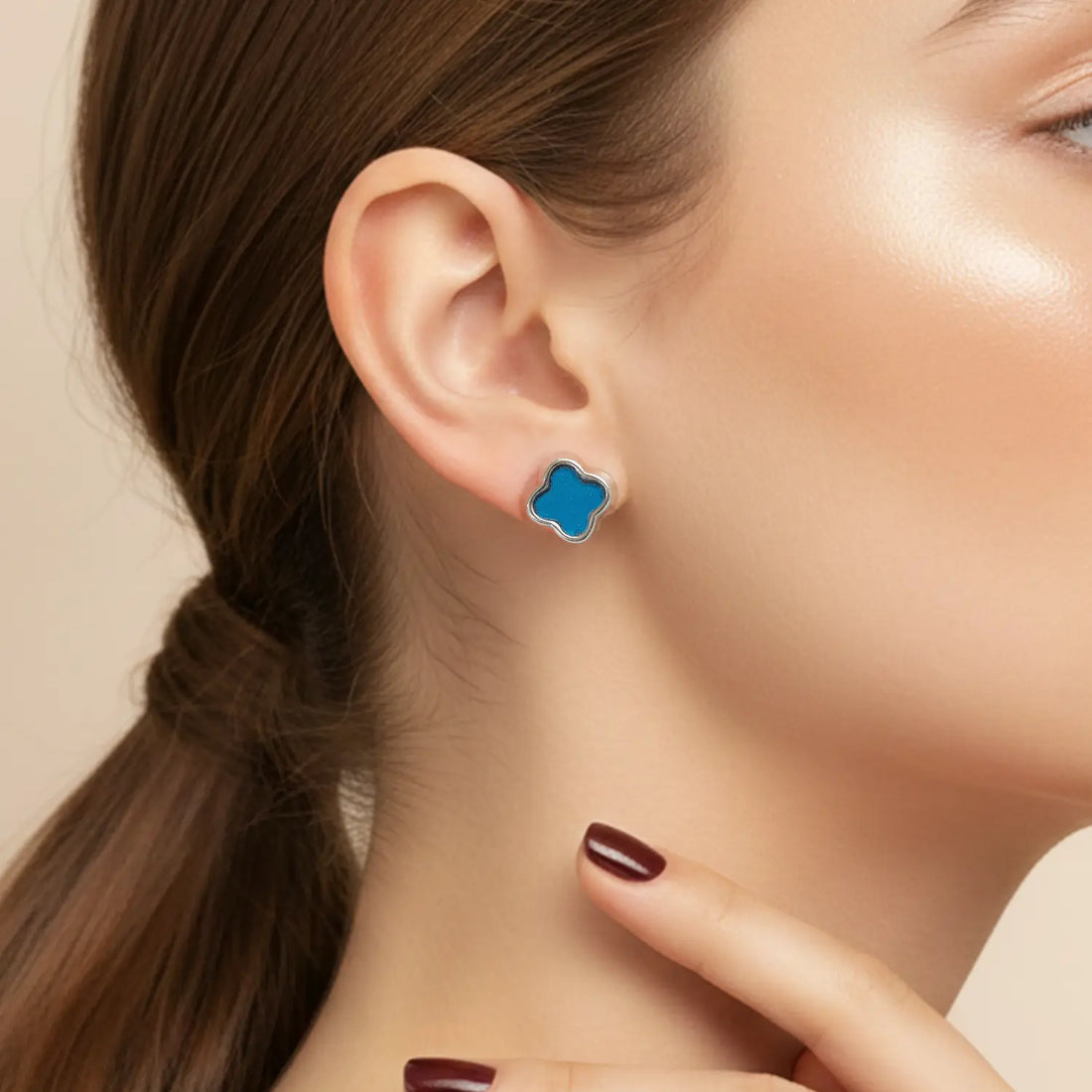 Elegant Blue Clover Pure Silver Stud Earrings - Made With Pure 925 Silver