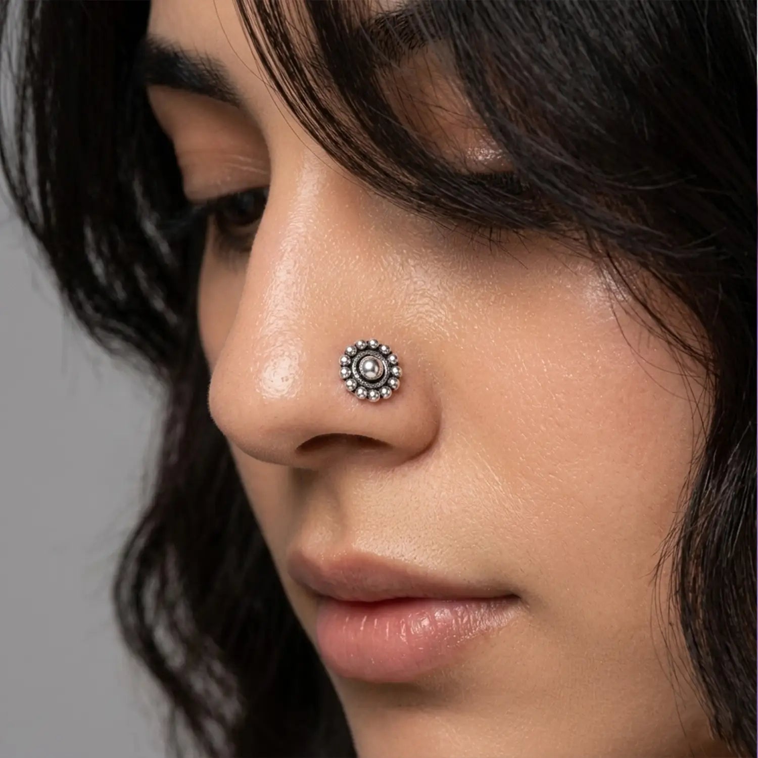 Vintage Bloom Oxidised Silver Nose Pin- Made With Pure 925 Silver