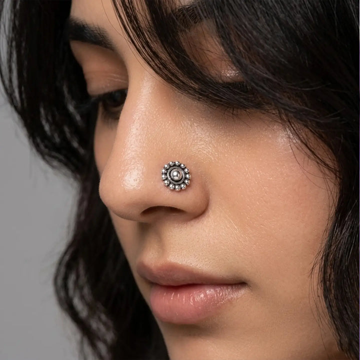 Vintage Bloom Oxidised Silver Nose Pin- Made With Pure 925 Silver