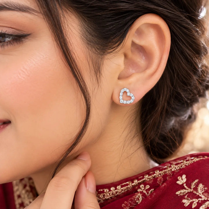 Elegant Heart Sparkle Silver Stud Earrings - Made With Pure 925 Silver