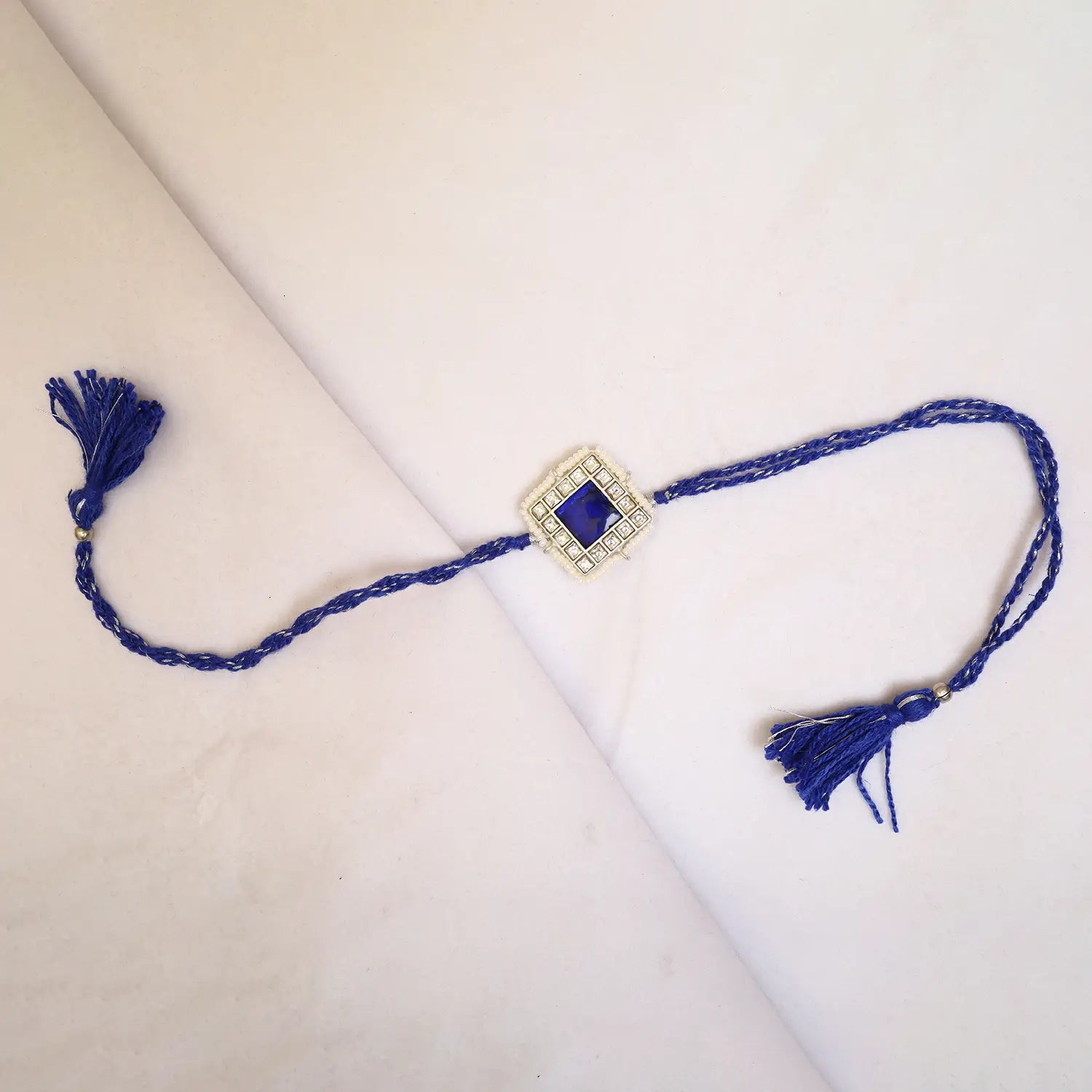 Royal Blue Stone Silver Rakhi - Made With Pure 925 Silver