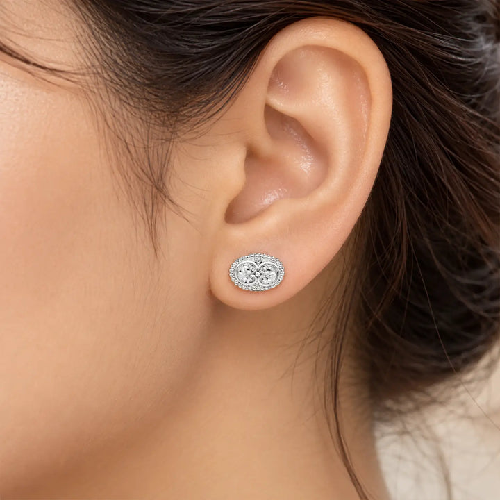 Elegant Ornamental Filigree Silver Stud Earrings - Made With Pure 925 Silver