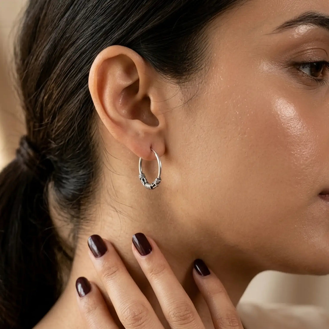 Minimal Oxidised Silver Hoop Earrings - Made With Pure 925 Silver