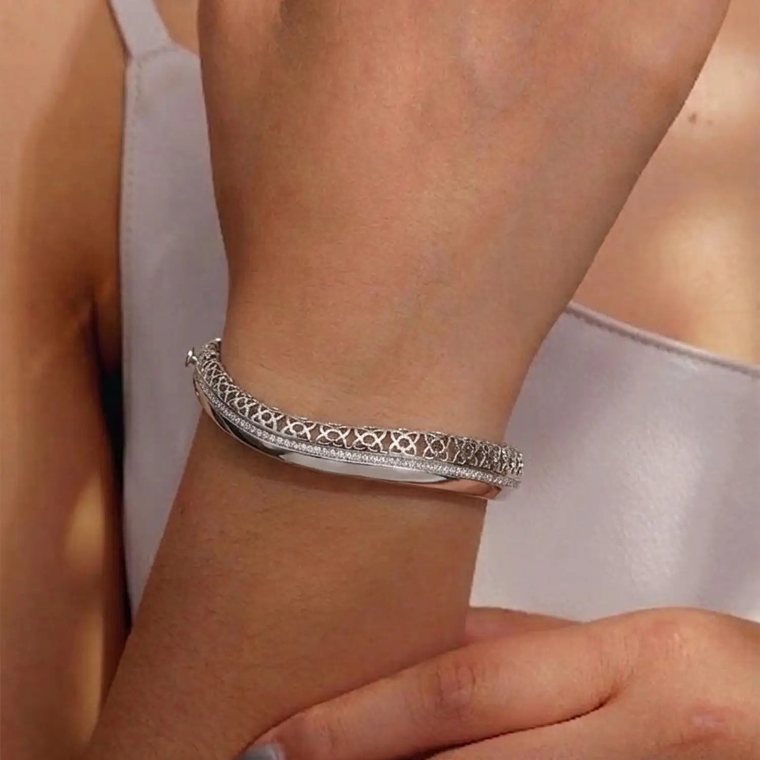 Elegant Pure Silver CZ Cutwork Designer Bracelet - Made With Pure 925 Silver