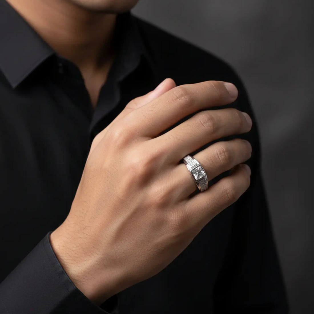 Pure Silver Square-Cut Stone Ring - Made With Pure 925 Silver