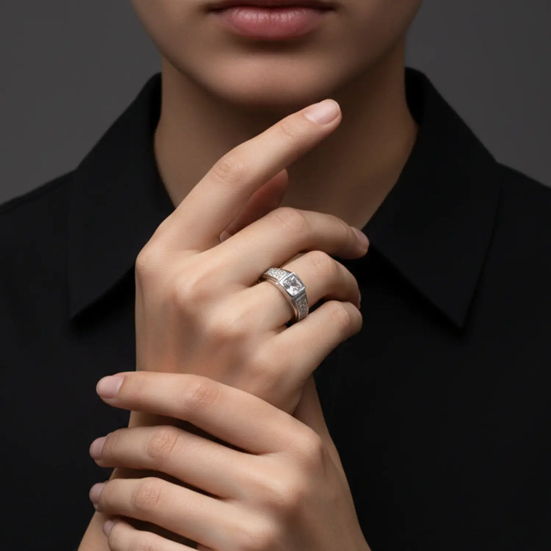 Pure Silver Square-Cut Stone Ring - Made With Pure 925 Silver