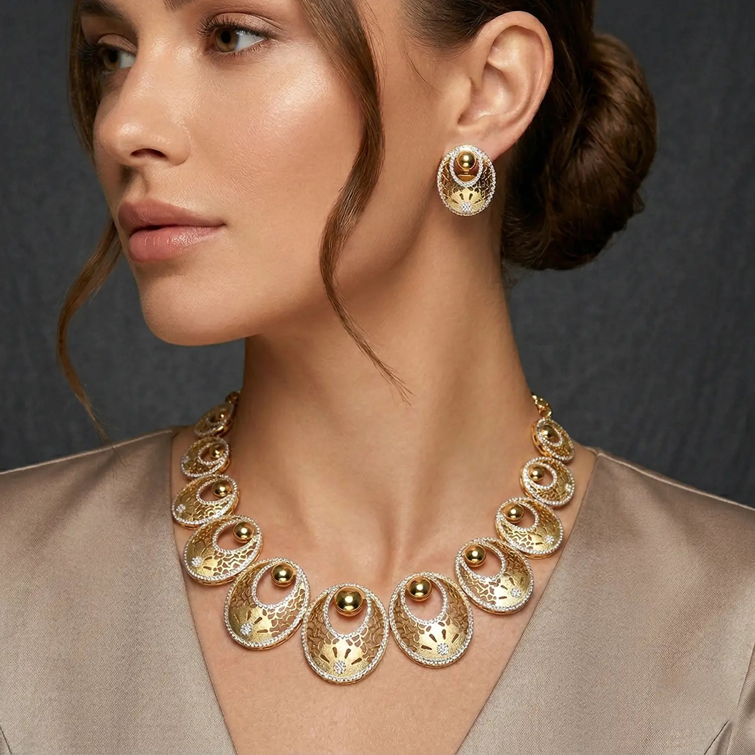 Royal Gold Finish Designer Pure Silver Necklace Set- Made With Pure 925 Silver