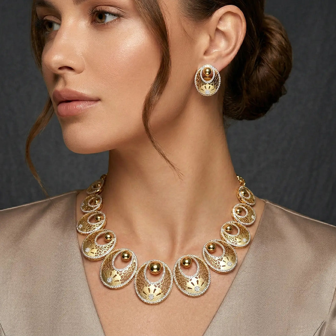 Royal Gold Finish Designer Pure Silver Necklace Set- Made With Pure 925 Silver