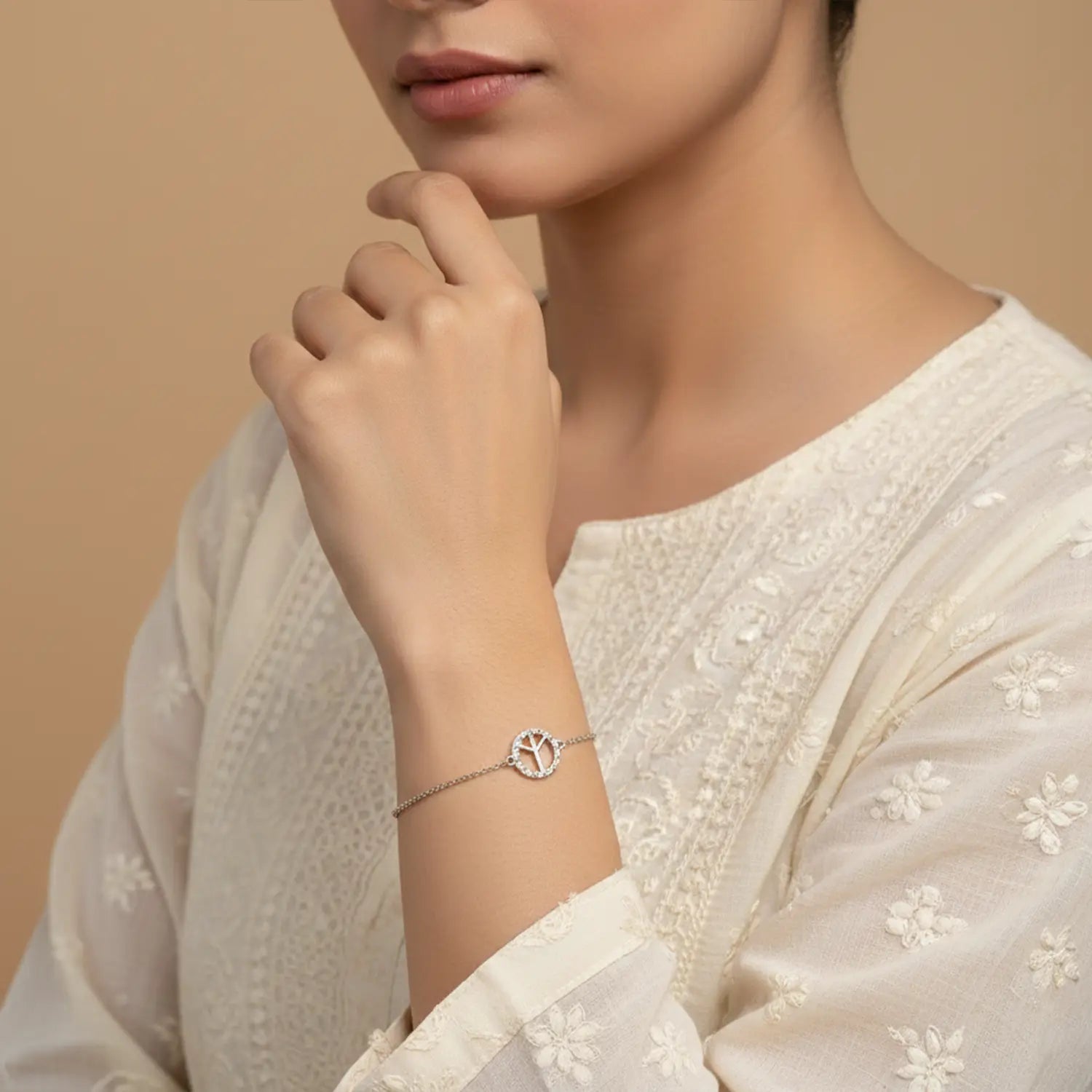 Peace Symbol Bracelet with CZ Stones- Made With Pure 925 Silver