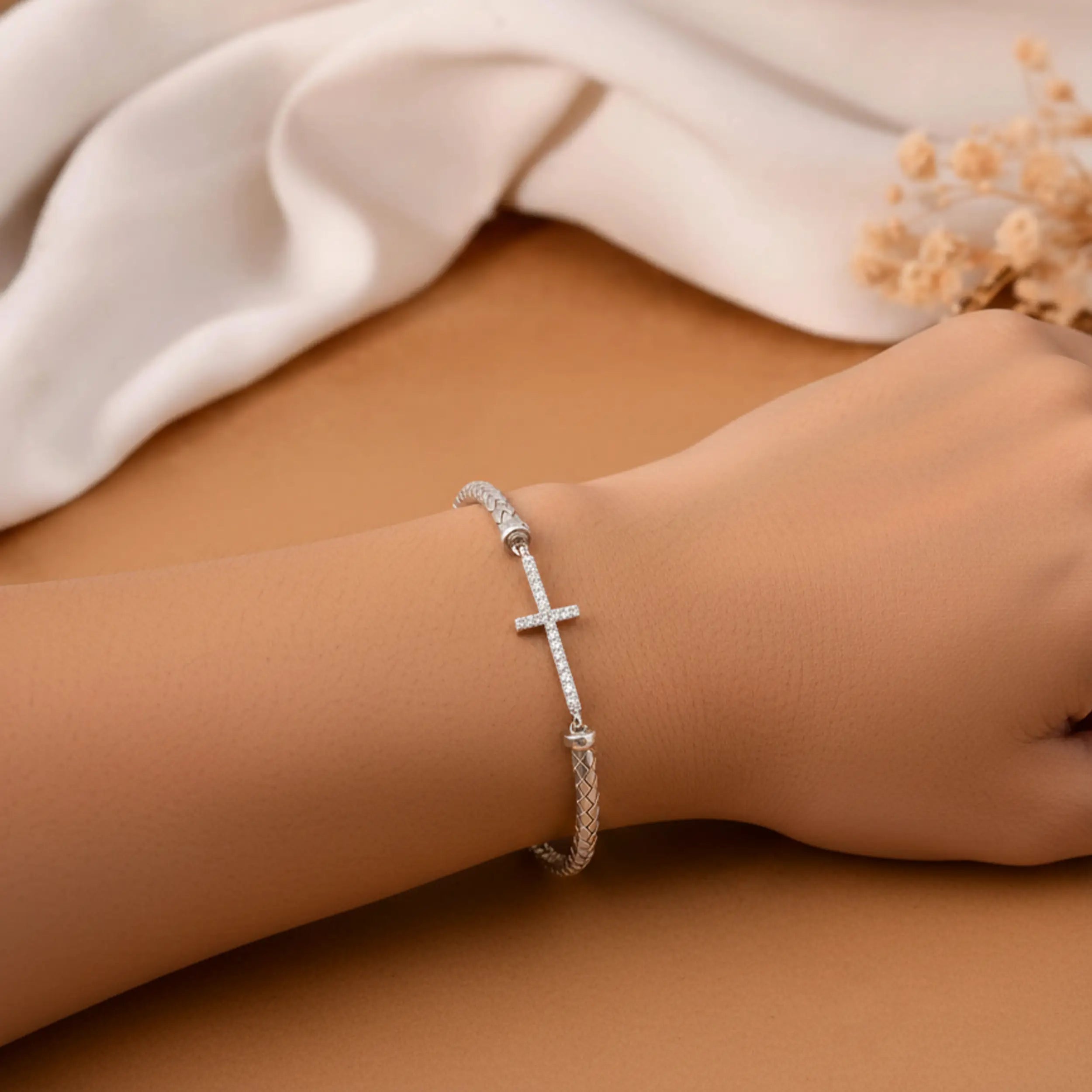 Classic Pure Silver Cross Bracelet- Made With Pure 925 Silver