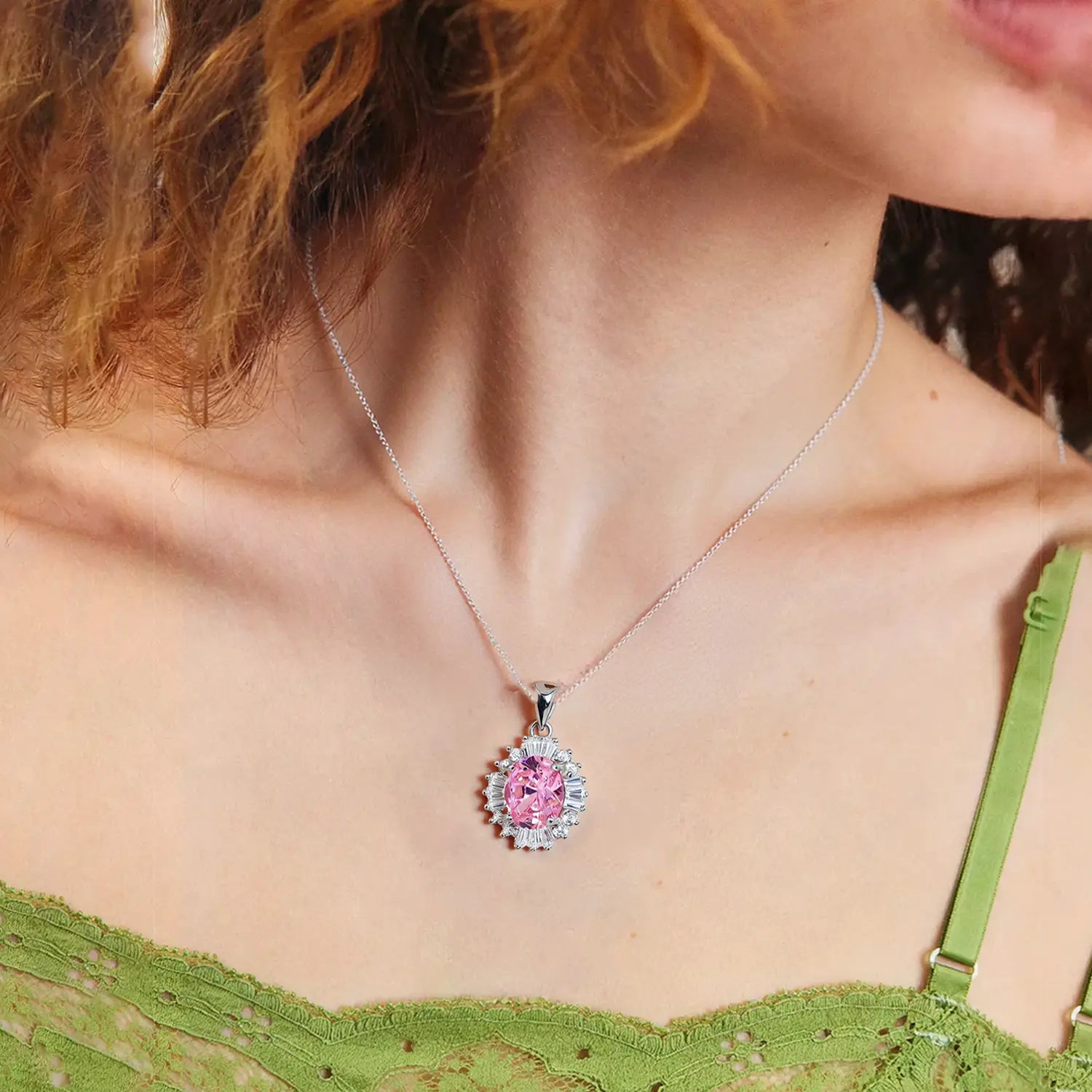 Pure Silver Pink Oval Stone Pendant - Made With Pure 925 Silver