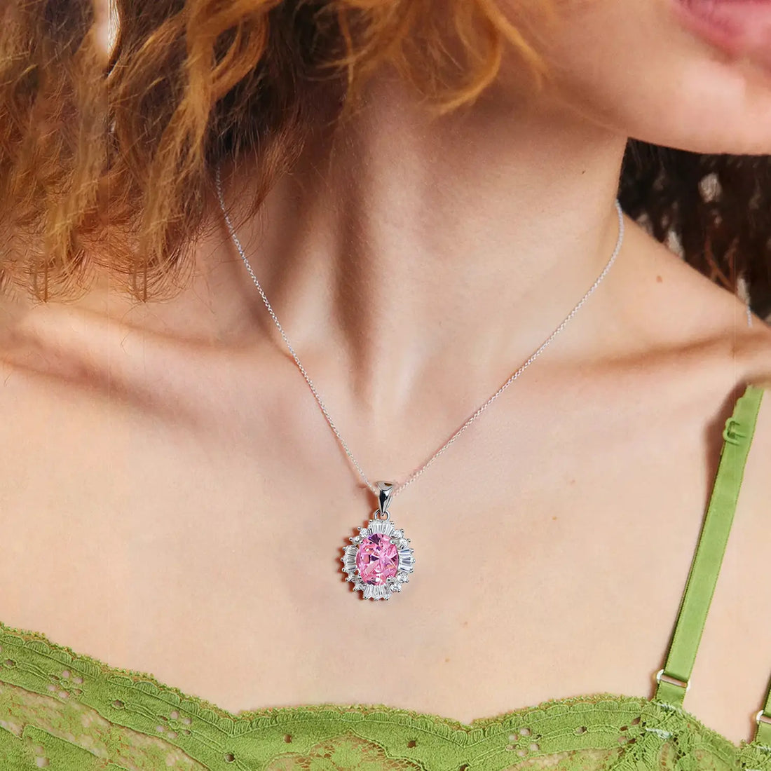 Pure Silver Pink Oval Stone Pendant - Made With Pure 925 Silver