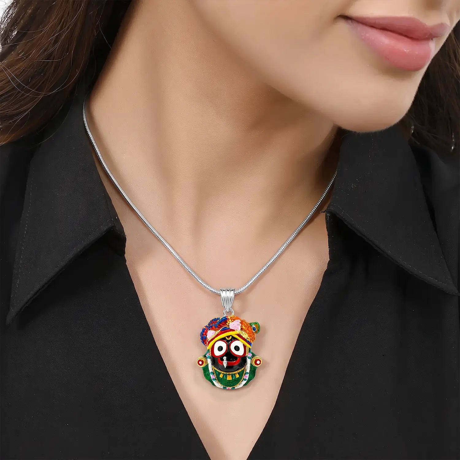 Divine Lord Jagannath Multicolour Silver Pendant - Made With Pure 925 Silver