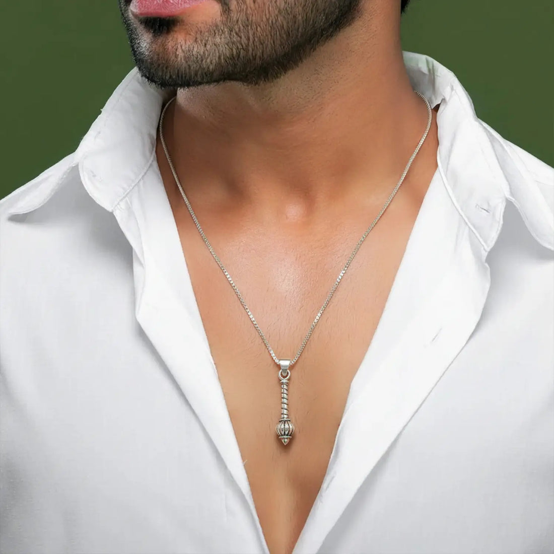 Bajrangbali Gada Silver Pendant - Made With Pure 925 Silver