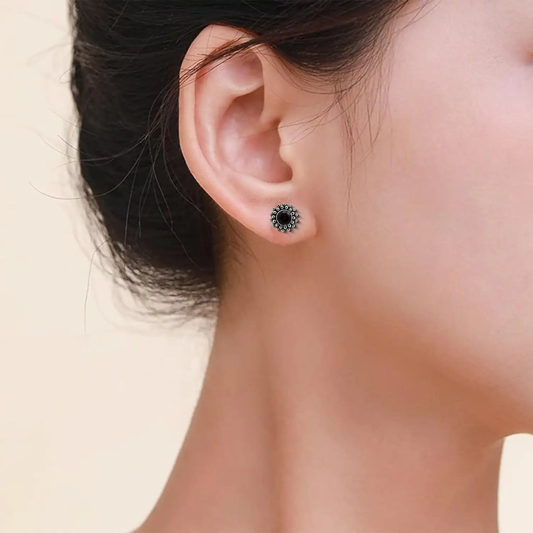Silver Garnet Floral Stud Earrings- Made With Pure 925 Silver