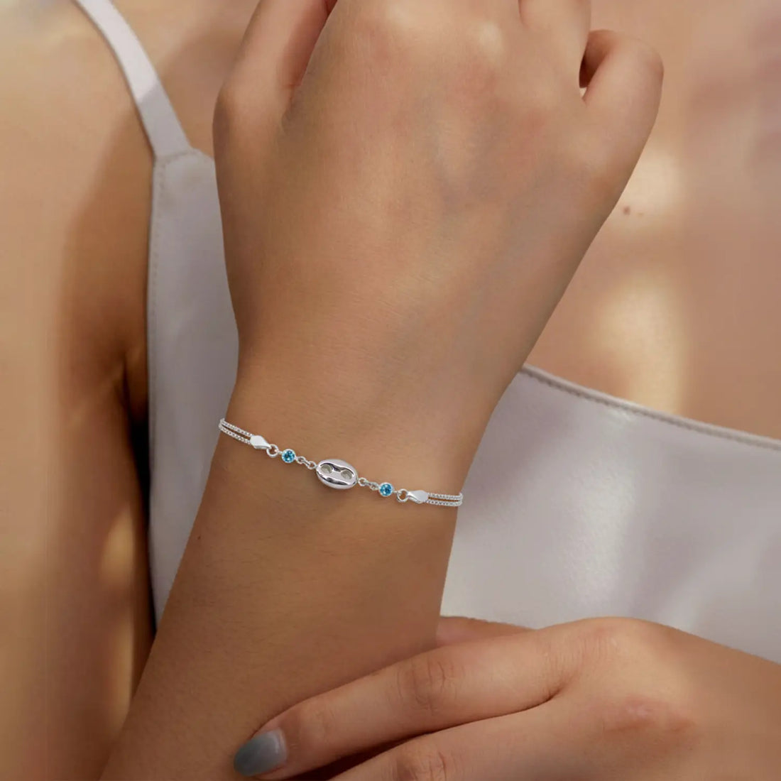 Infinity Blue Stone Pure Silver Bracelet - Made With Pure 925 Silver