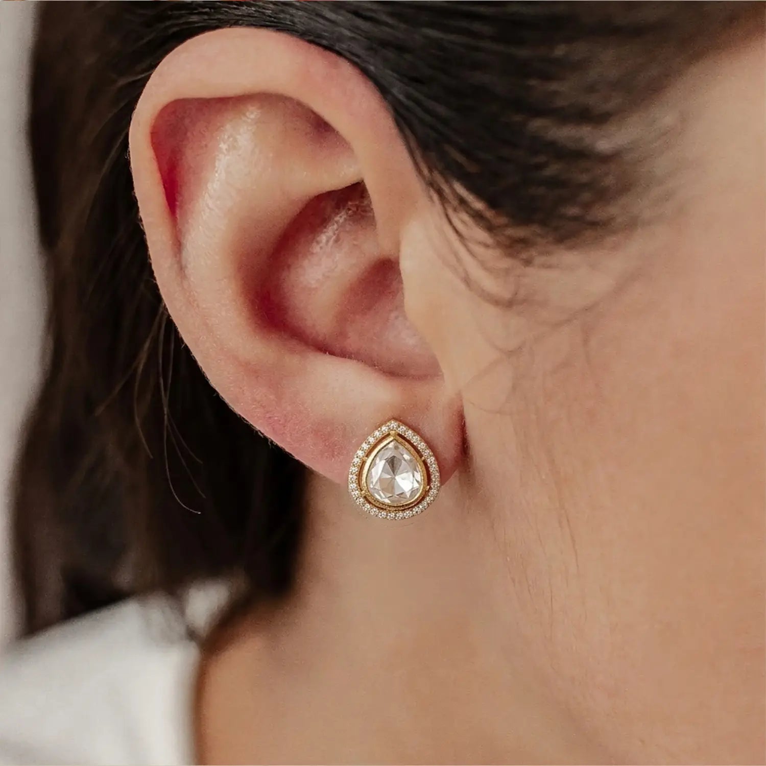 Gold-Plated Halo Kundan Sterling Silver Stud Earrings - Made With Pure 925 Silver