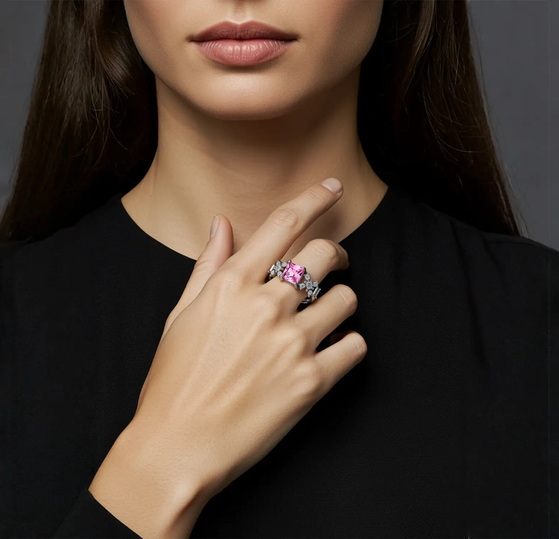 Pure Silver Pink Princess-Cut Ring - Made With Pure 925 Silver