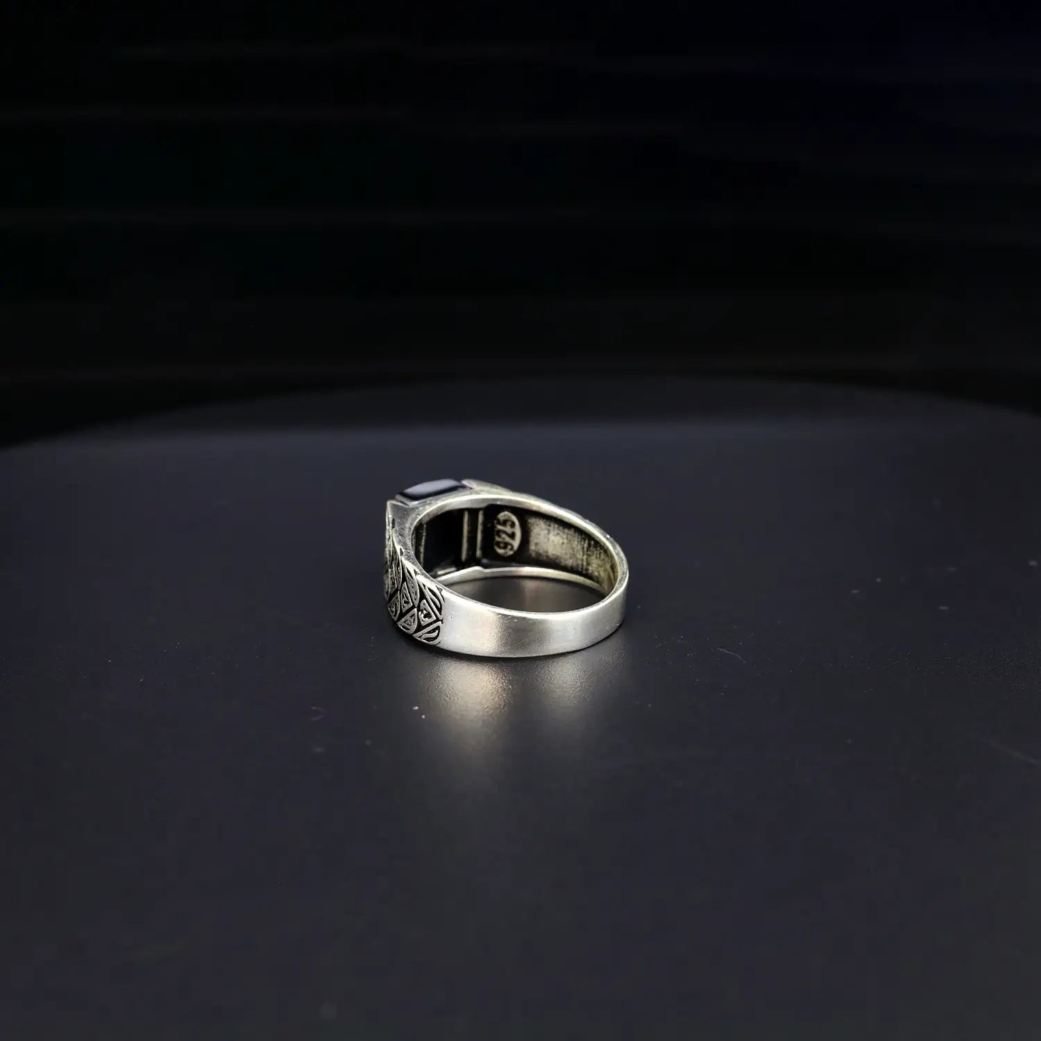 Oxidised Silver Ring with Black Stone - Made With Pure 925 Silver