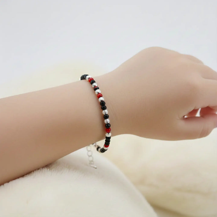Pure Silver Kids Black–Red Beads Bracelet- Made With Pure 925 Silver