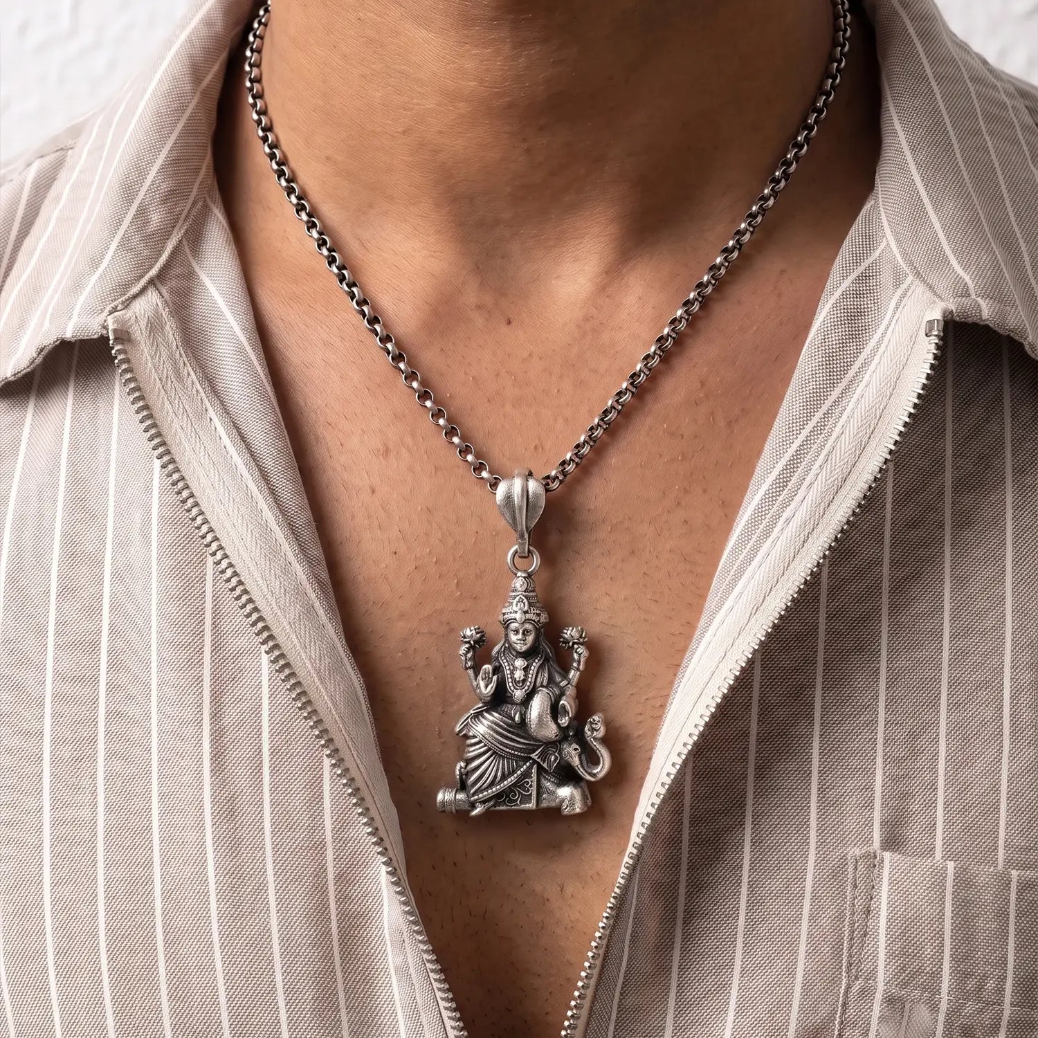 Divine Goddess Lakshmi Oxidised Silver Pendant - Made With Pure 925 Silver