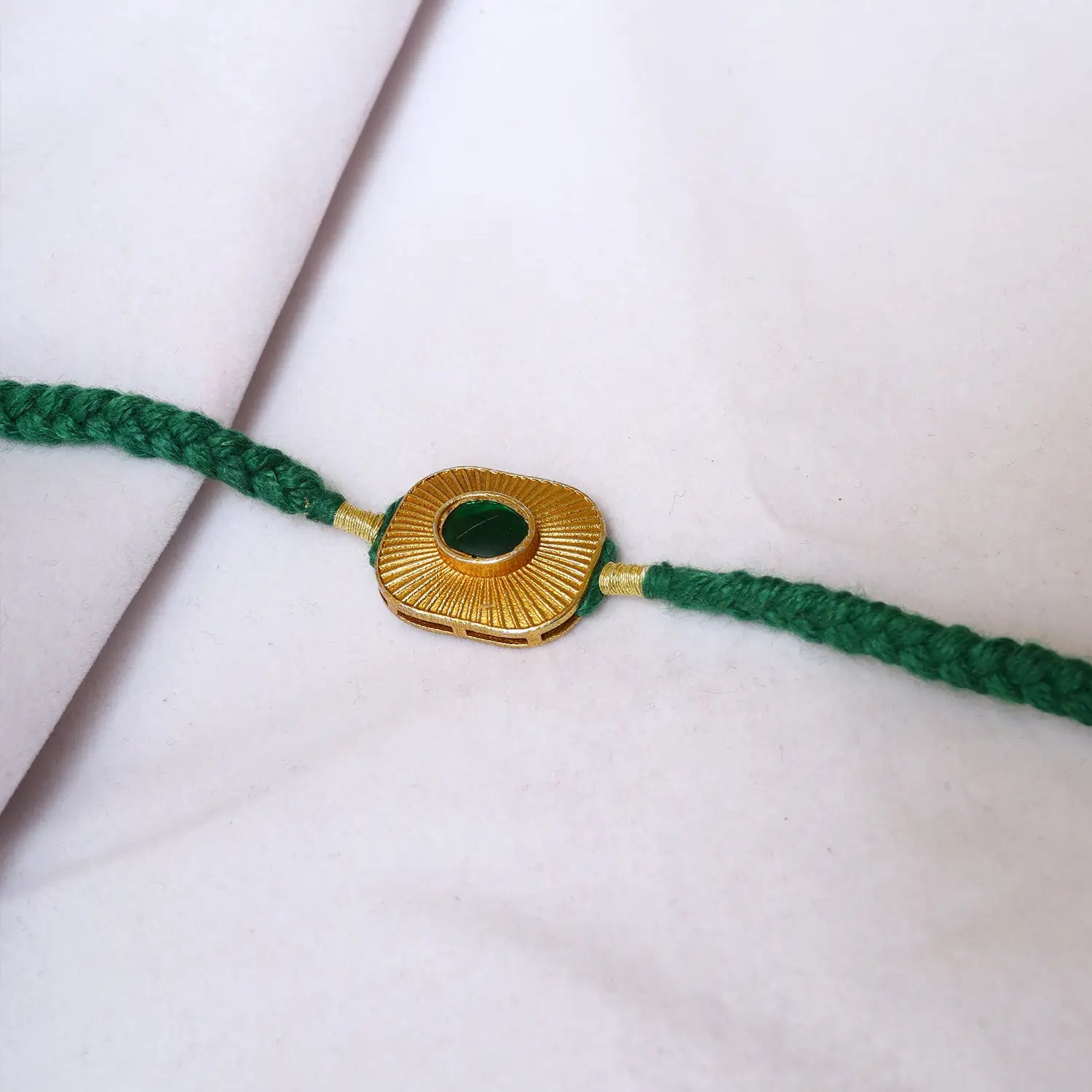 Green Stone Silver Rakhi - Made With Pure 925 Silver