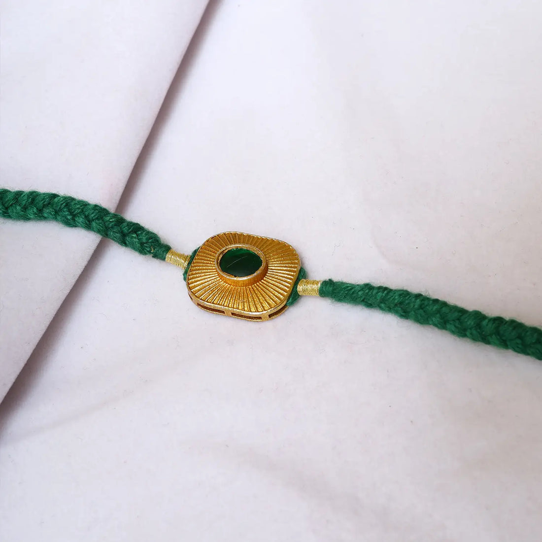 Green Stone Silver Rakhi - Made With Pure 925 Silver