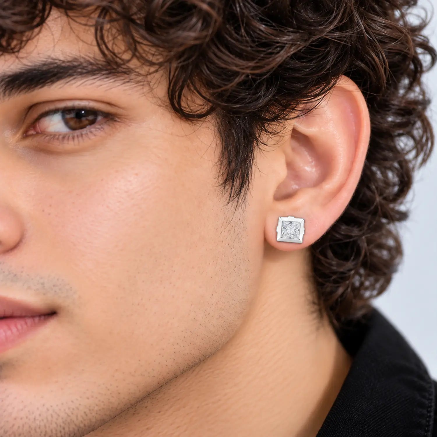 Black Stone Square Silver Stud Earrings - Made With Pure 925 Silver