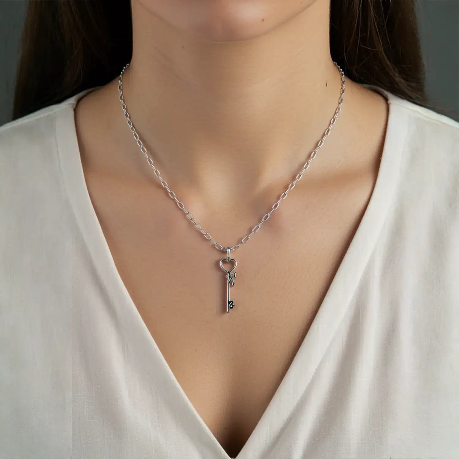 Pure Silver Heart Key Pendant - Made With Pure 925 Silver