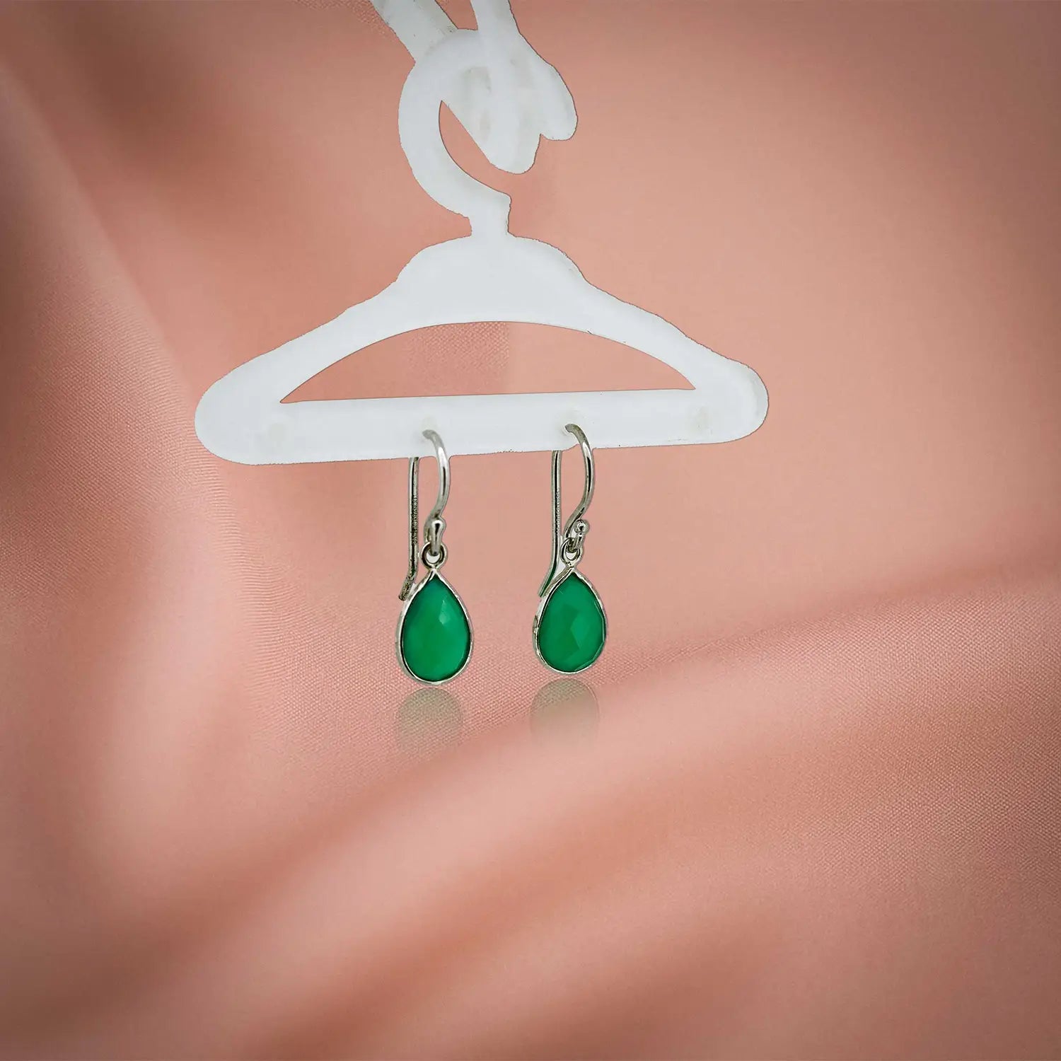 Silver Drop Earrings with Green - Made With Pure 925 Silver