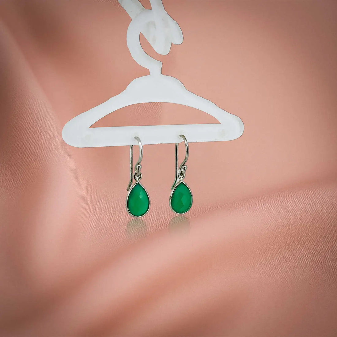 Silver Drop Earrings with Green - Made With Pure 925 Silver