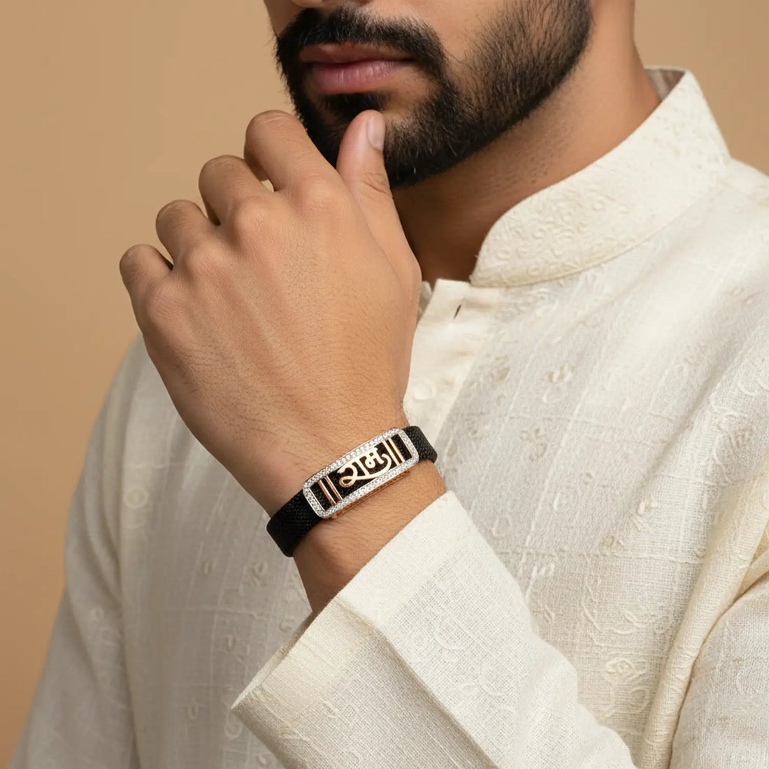 Modern Grid Design Silver Ram Name Bracelet for Men- Made With Pure 925 Silver