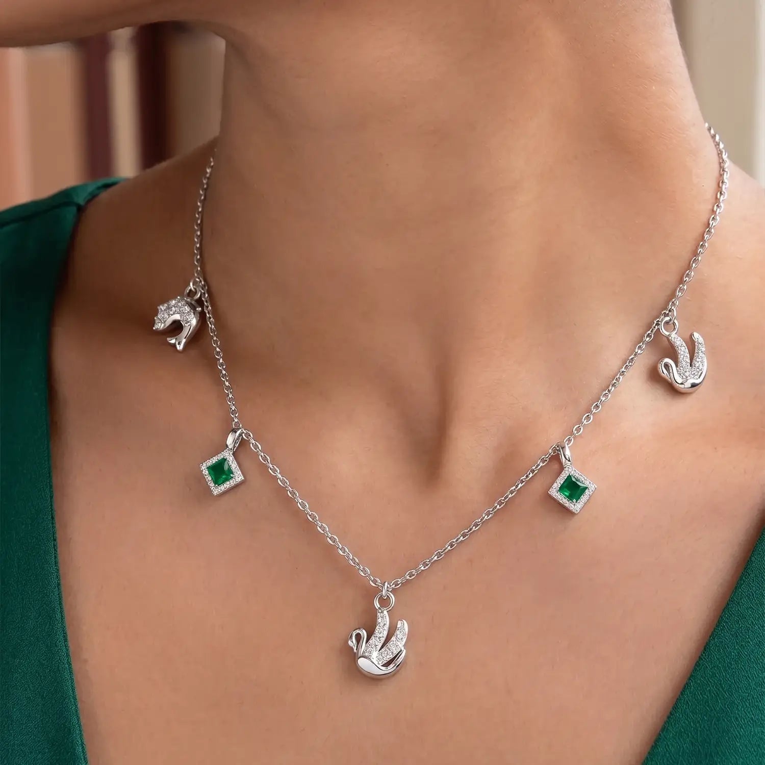 Elegant Emerald Anchor Charm Silver Chain - Made With Pure 925 Silver