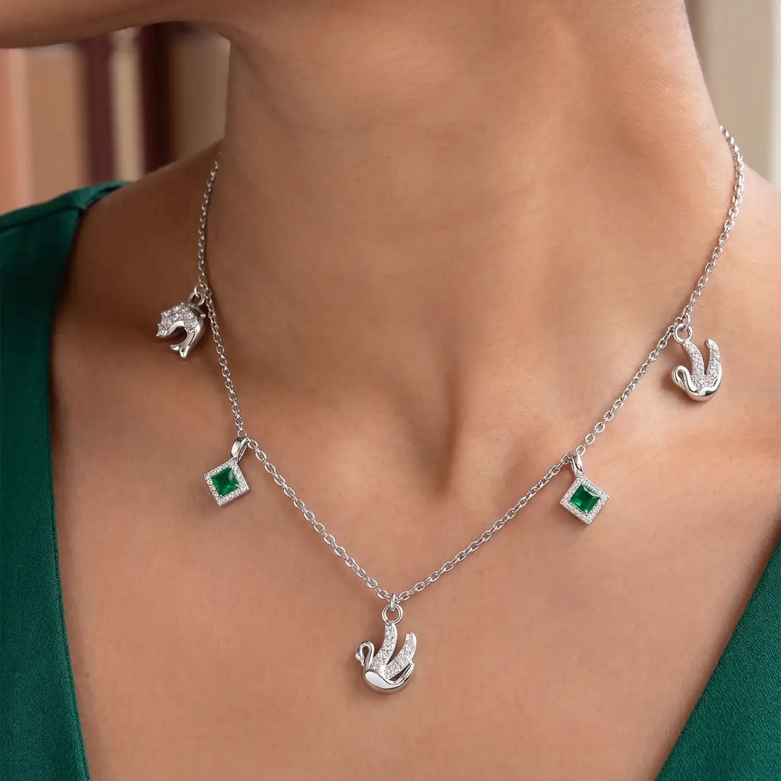 Elegant Emerald Anchor Charm Silver Chain - Made With Pure 925 Silver