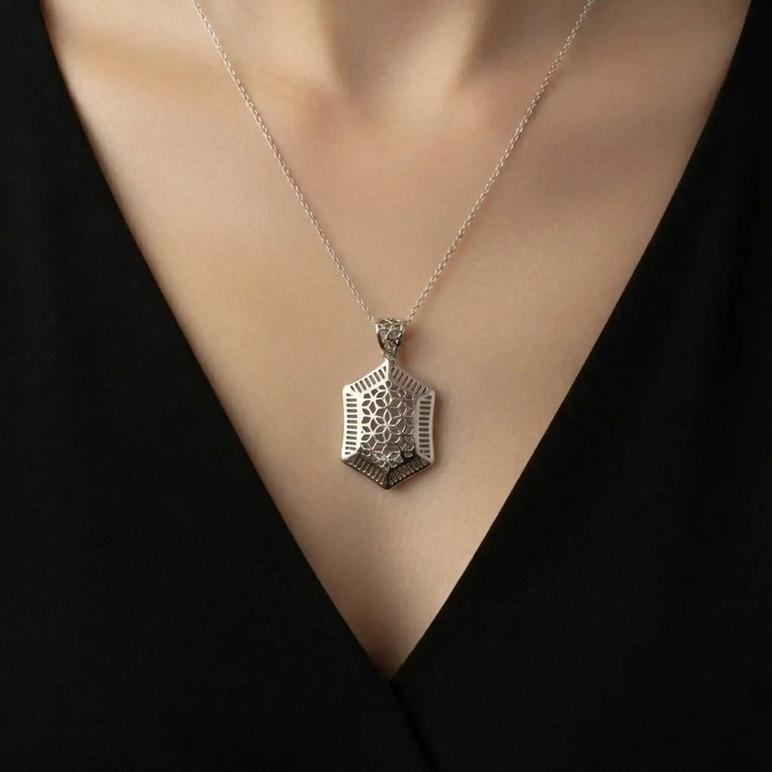 Elegant Geometric Filigree Pure Silver Pendant & Earrings Set - Made With Pure 925 Silver