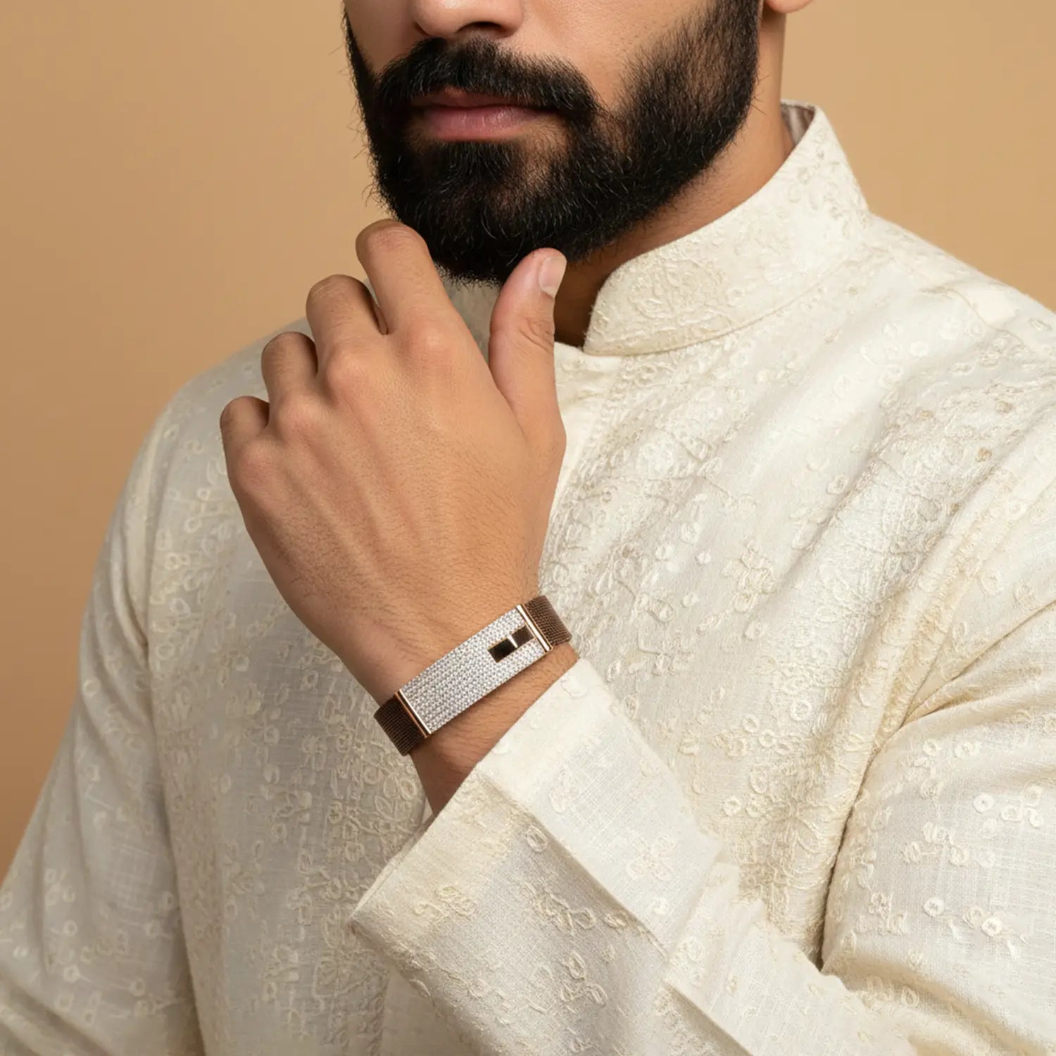 Men’s Mesh Bracelet with Silver Stone- Made With Pure 925 Silver