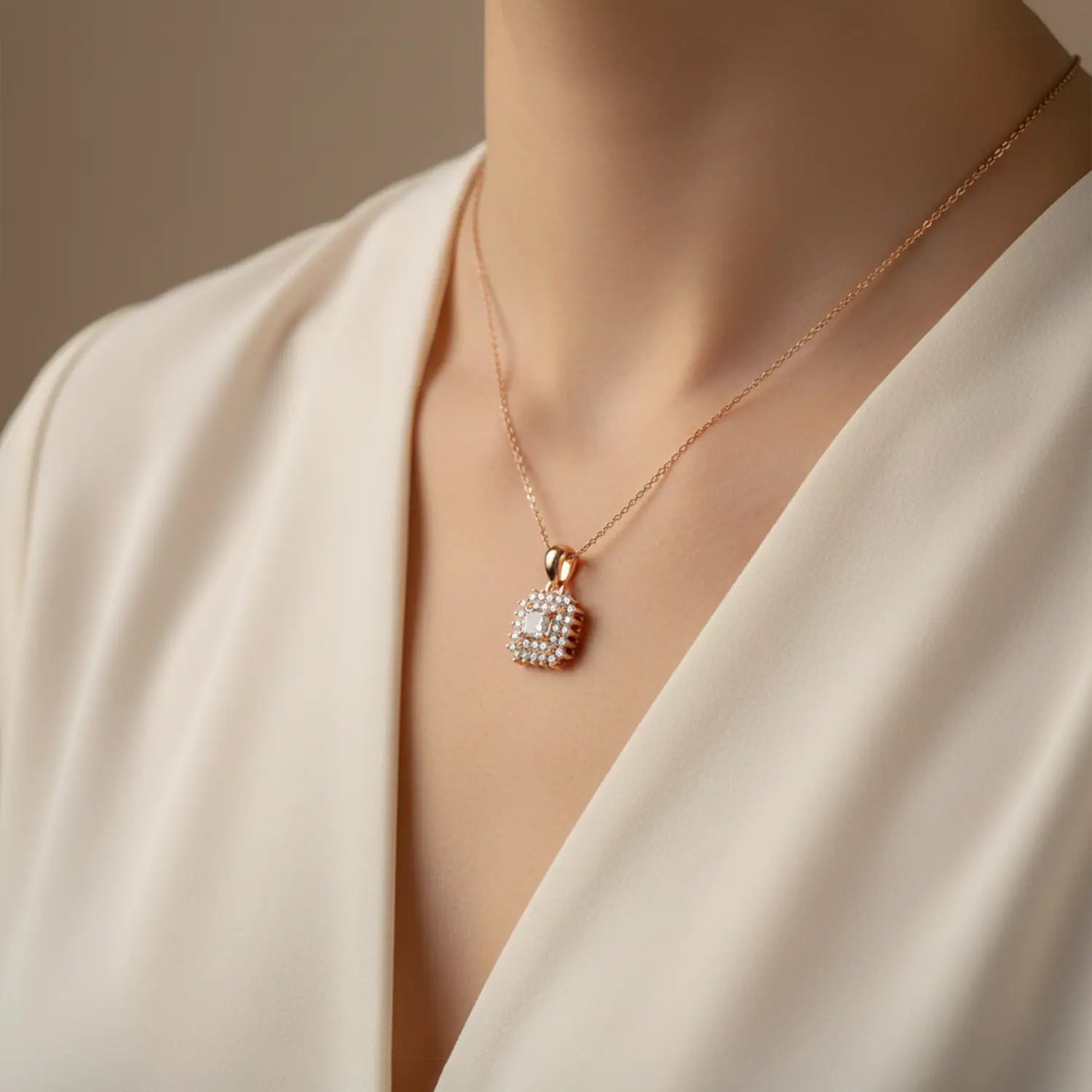 Elegant Rose Gold-Plated Silver Pendant with Sparkling CZ Stones - Made With Pure 925 Silver