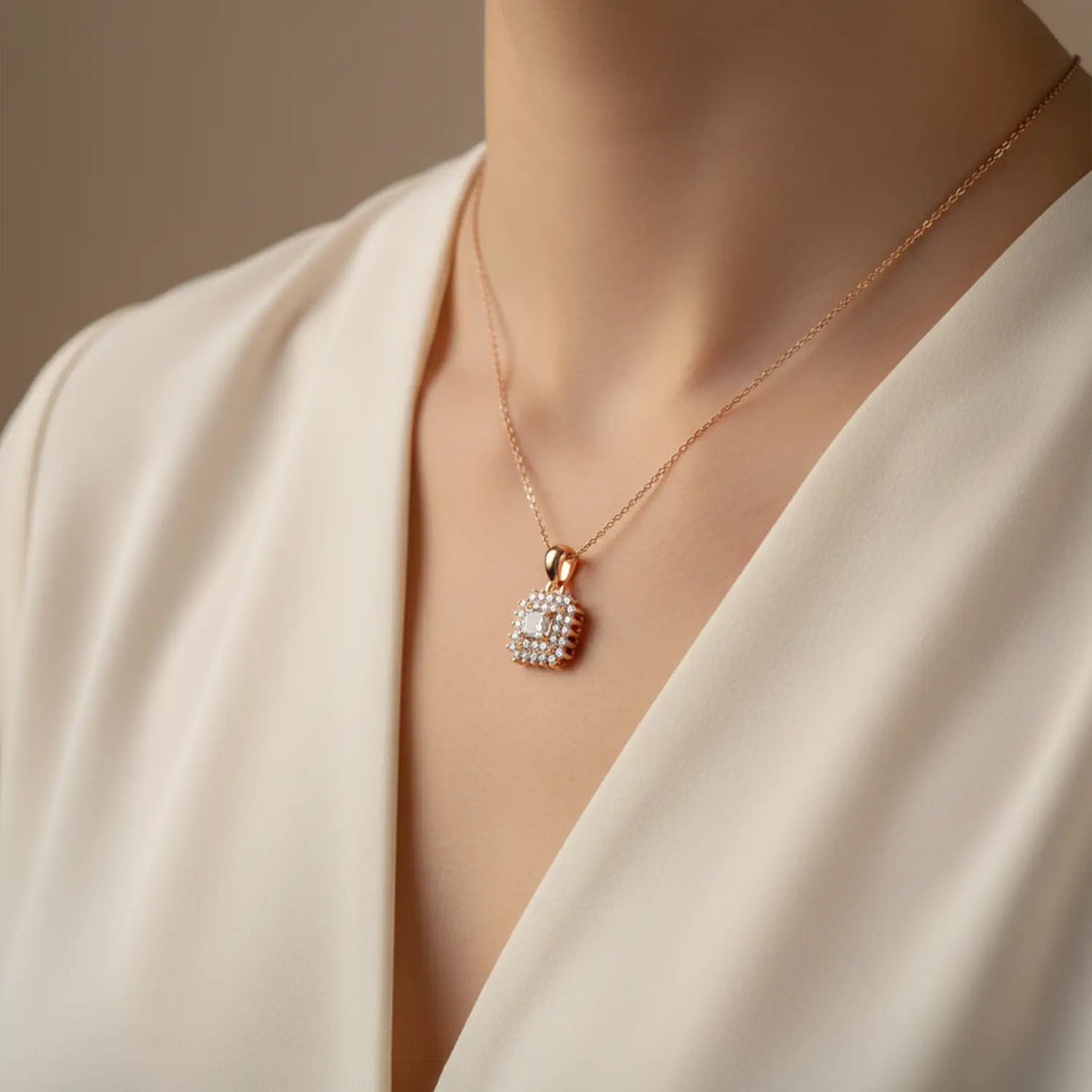 Elegant Rose Gold-Plated Silver Pendant with Sparkling CZ Stones - Made With Pure 925 Silver