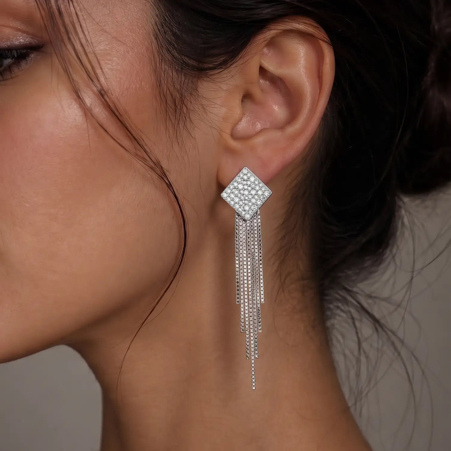 Elegant Geometric Crystal Cascade Silver Earrings - Made With Pure 925 Silver
