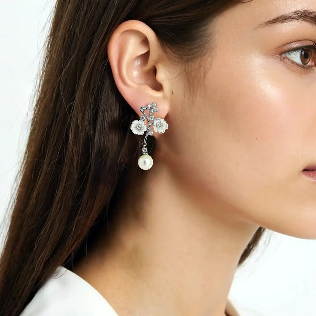 Floral Pearl Drop Silver Earrings- Made With Pure 925 Silver