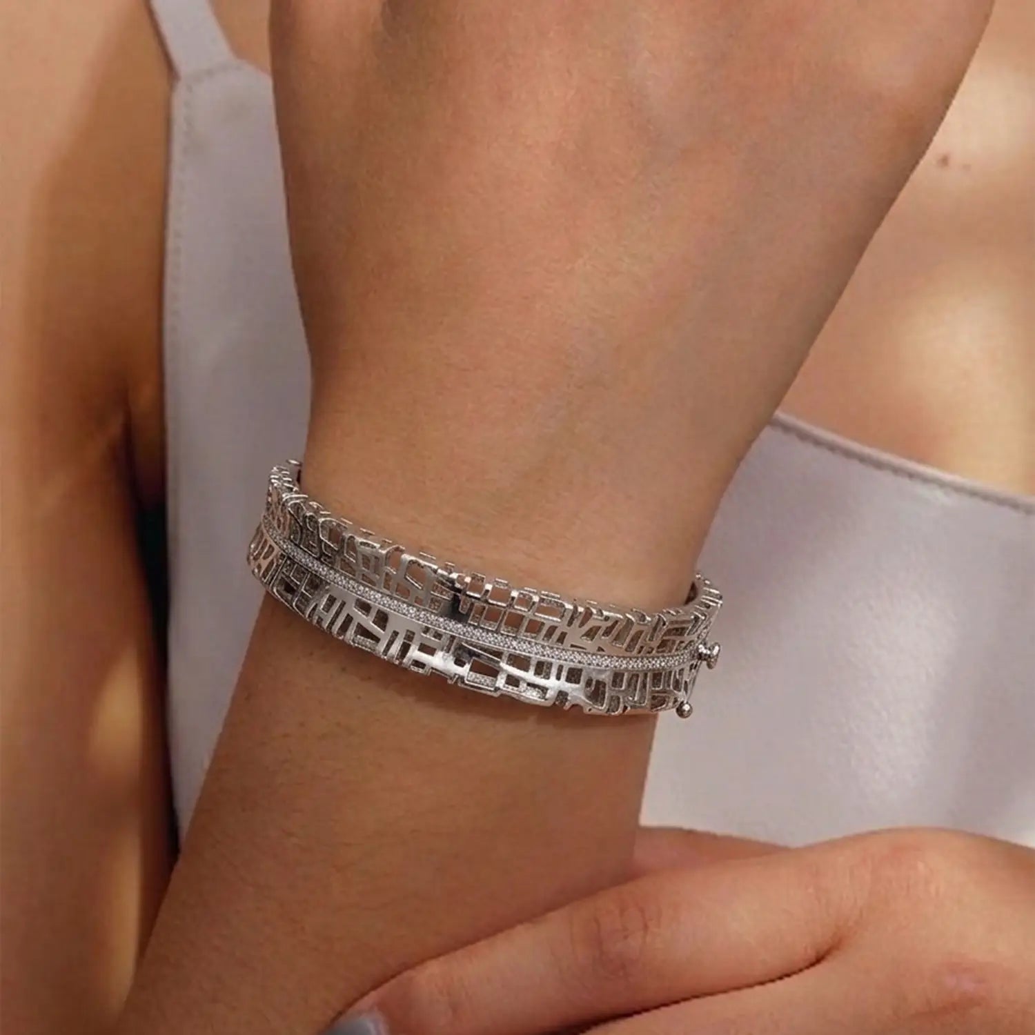 Sleek Pure Silver Textured Bracelet - Made With Pure 925 Silver