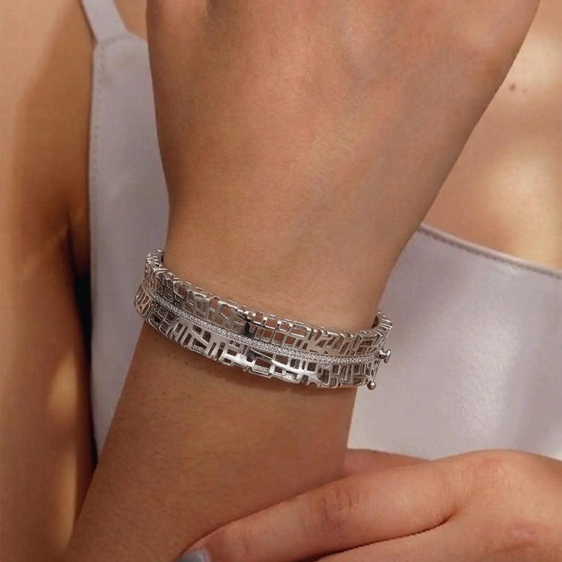 Sleek Pure Silver Textured Bracelet - Made With Pure 925 Silver