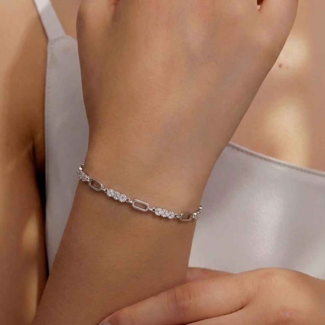 Elegant Link Style CZ Pure Silver Bracelet - Made With Pure 925 Silver