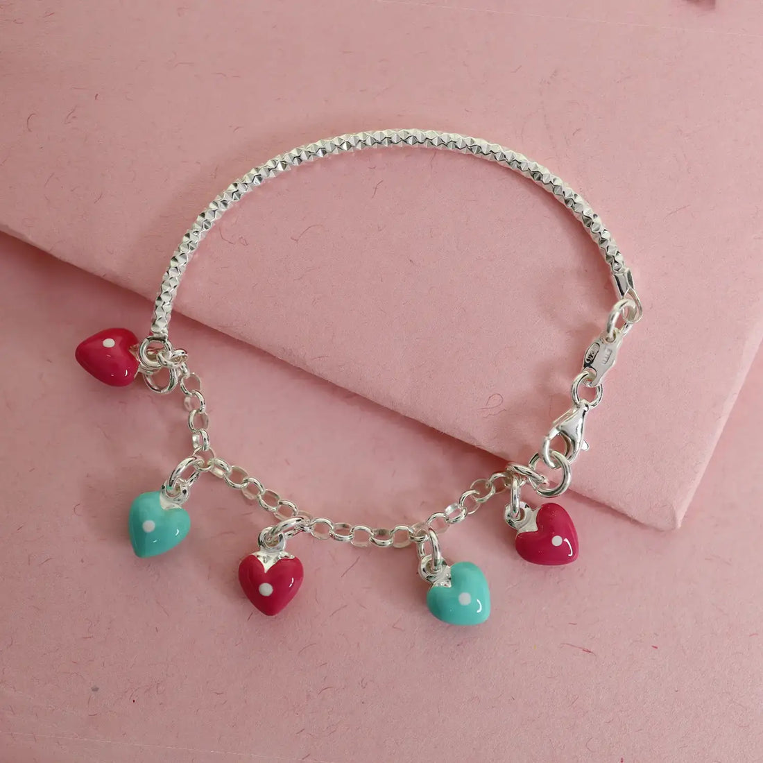 Pure Silver Heart Charm Bracelet - Made With Pure 925 Silver