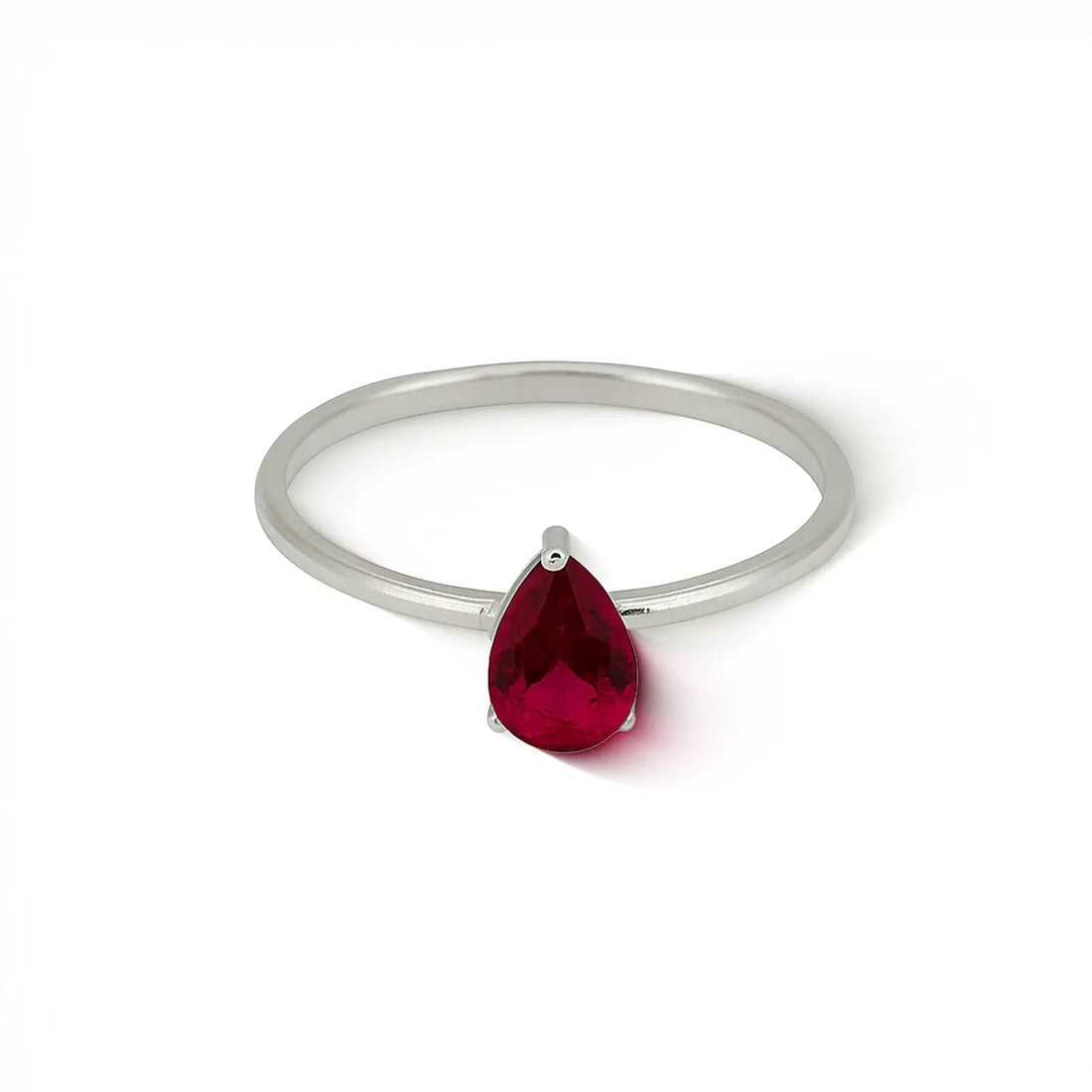 Red Tilak Shape Stone Silver Ring - Made With Pure 925 Silver