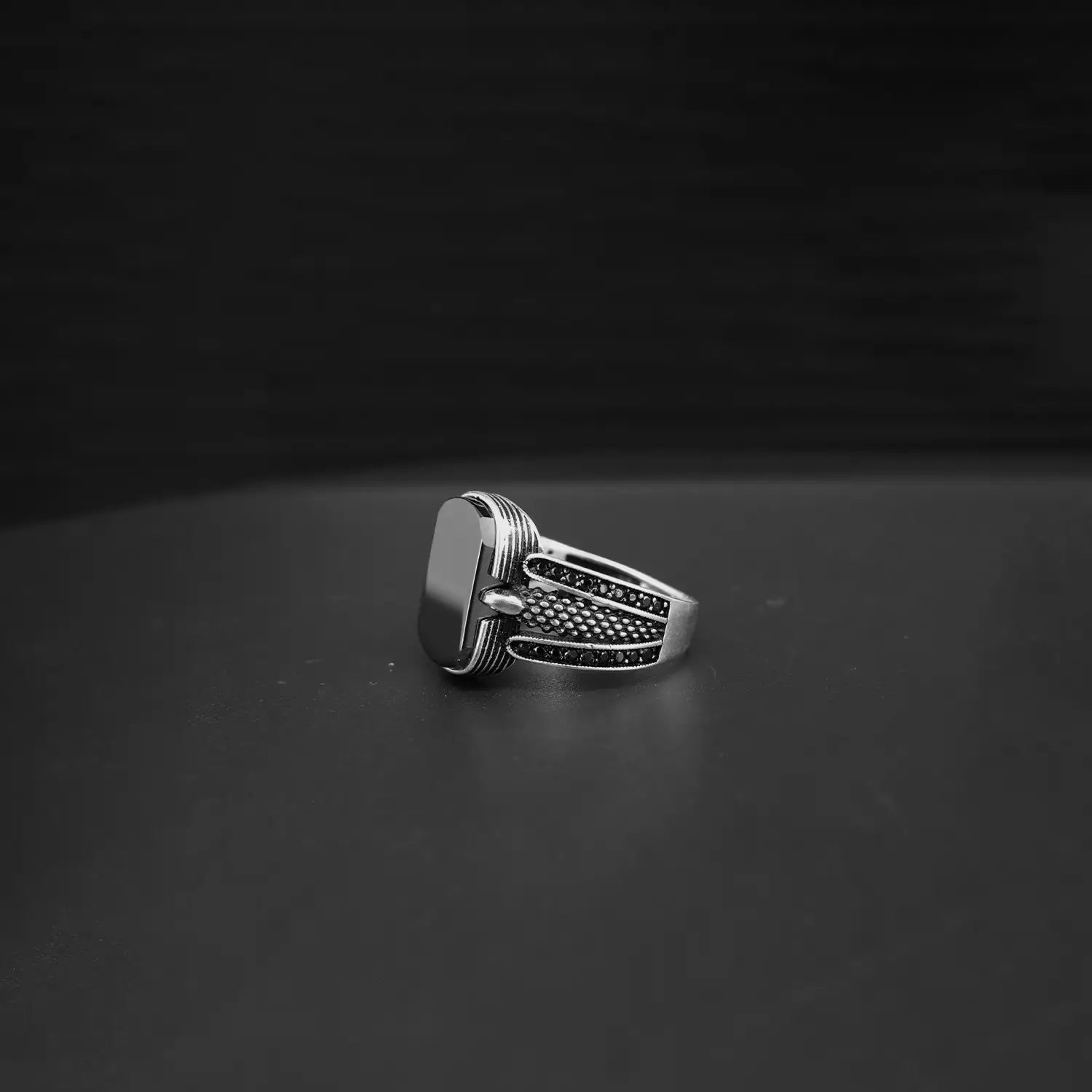 Pure Silver Black Onyx Rectangular Ring - Made With Pure 925 Silver