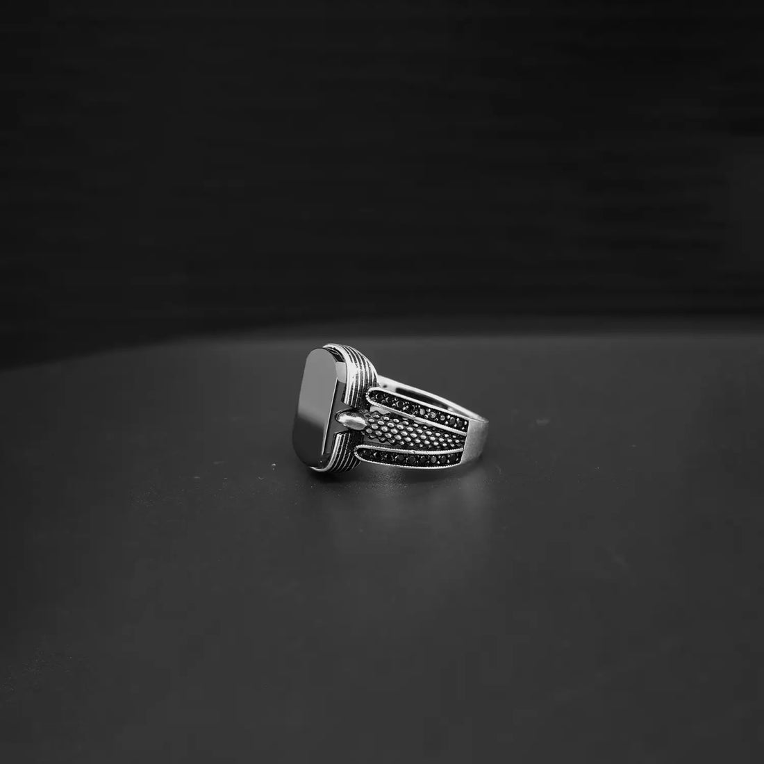 Pure Silver Black Onyx Rectangular Ring - Made With Pure 925 Silver