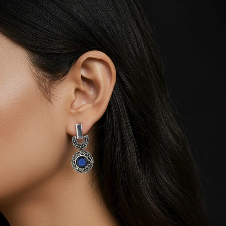Midnight Blue Oxidized Silver Drop Earrings - Made With Pure 925 Silver