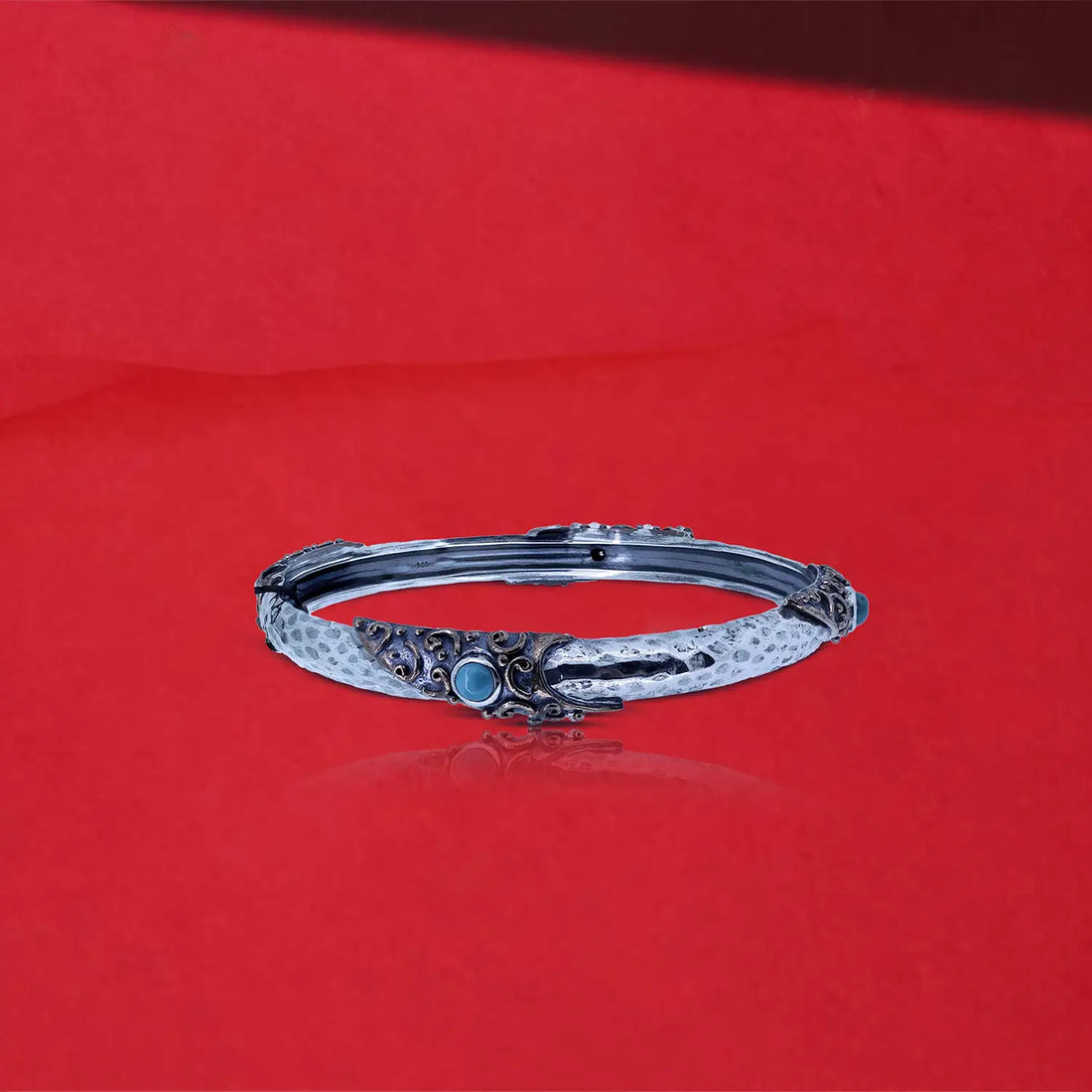 Vintage-Inspired Hammered Silver Kada with Antique Detailing - Made With Pure 925 Silver