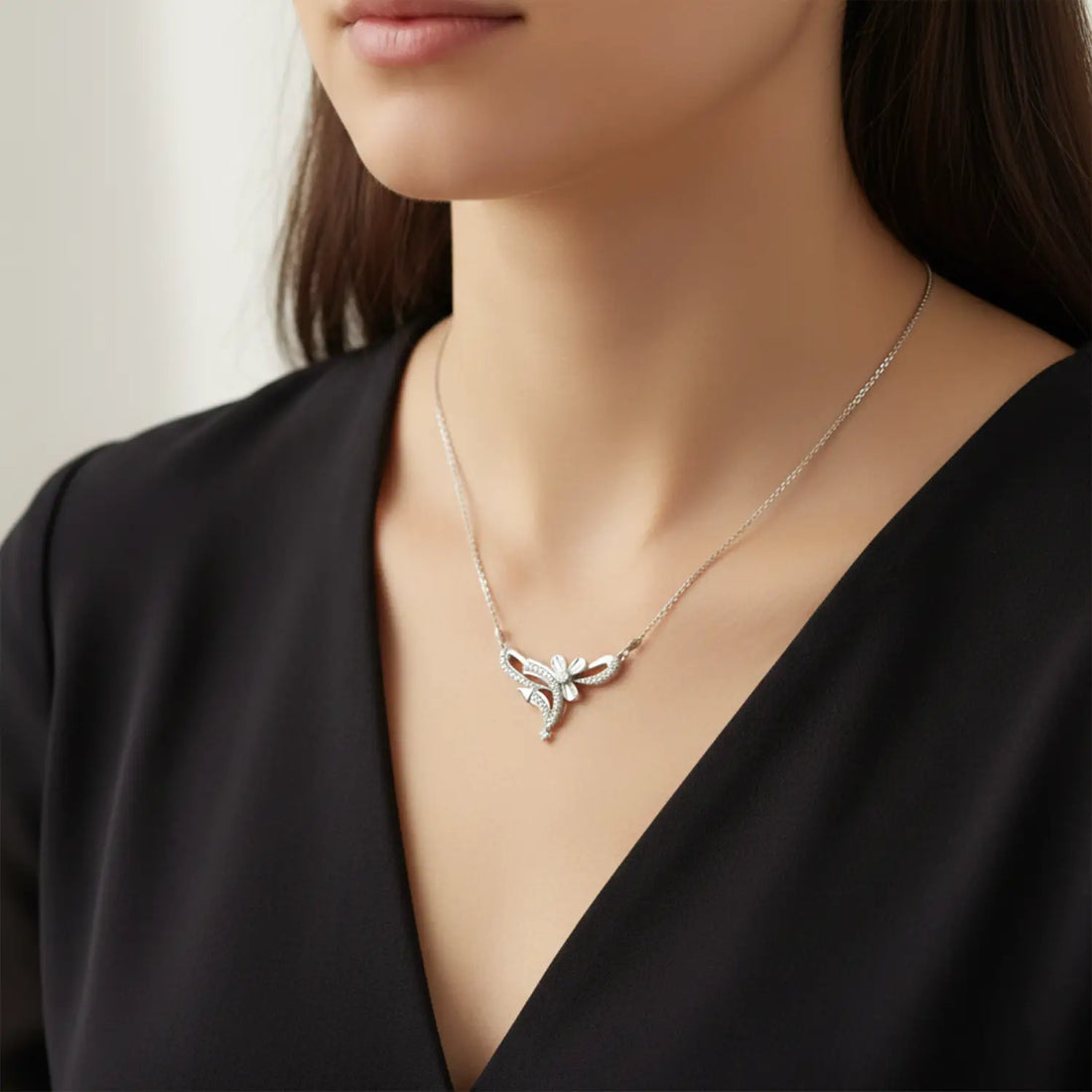 Elegant Floral Design Silver Mangalsutra - Made With Pure 925 Silver